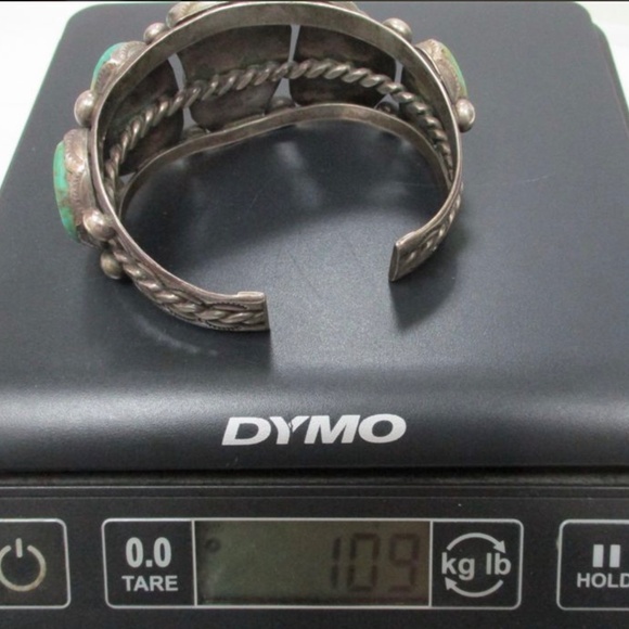 Vintage Navajo Cripple Creek Turquoise Slabs Rope Cuff - Picture 11 of 11